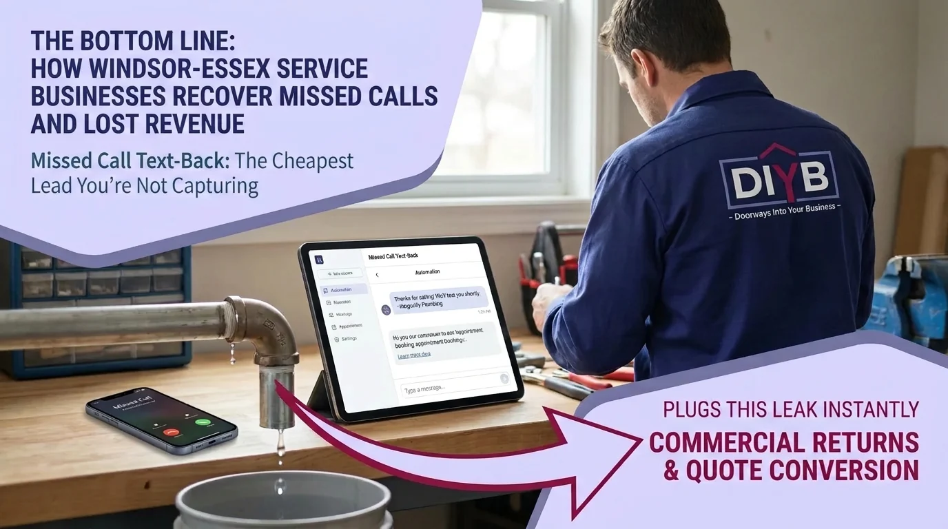 Service worker with a leaking pipe metaphor illustrating how automated text-backs capture missed leads and revenue