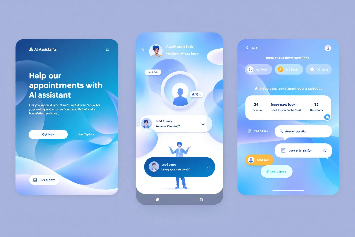 Mobile screens showing an AI appointment assistant in action
