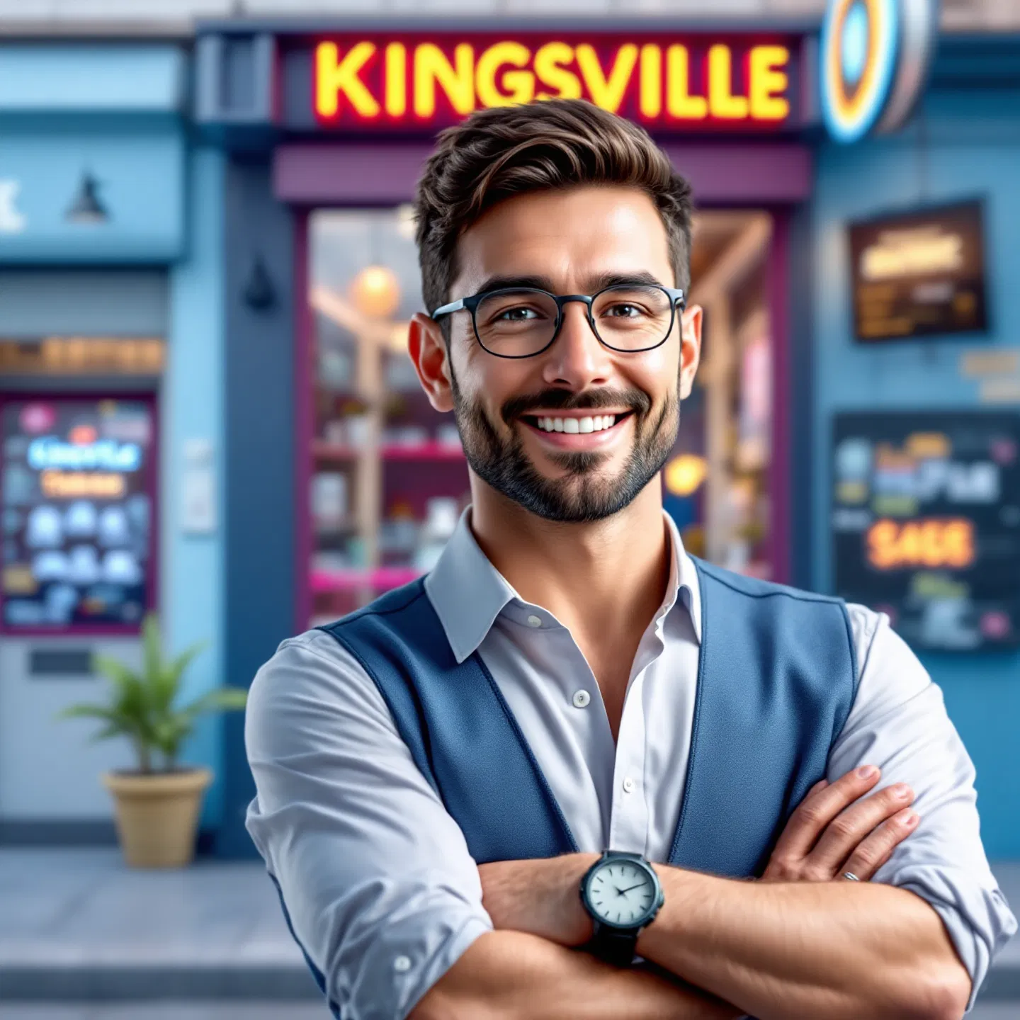 Kingsville small business owner standing proudly outside their shop